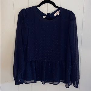 Navy embellished LOFT ruffle blouse